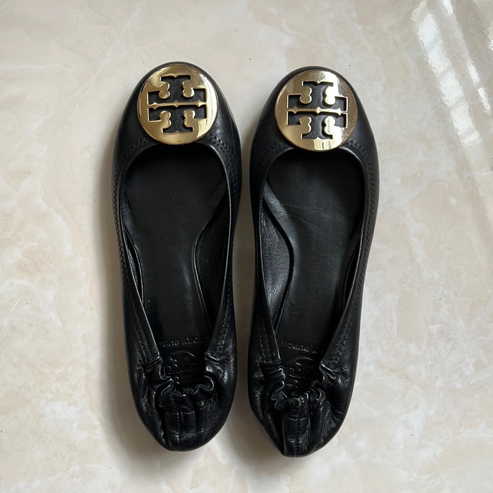 Tory burch miller flats black/gold